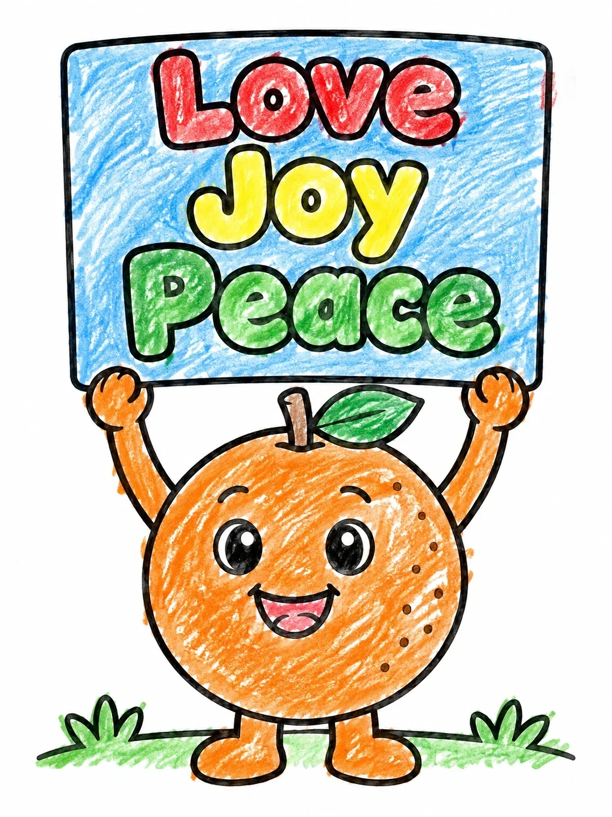 Colored example of the Happy Orange Holding Fruit Sign coloring page