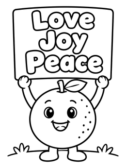 Free printable Happy Orange Holding Fruit Sign coloring page