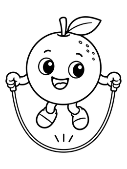 A cheerful cartoon character in this orange coloring page skipping with a jump rope.
