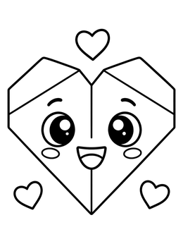 Free printable Happy Origami Heart With Cute Face coloring page