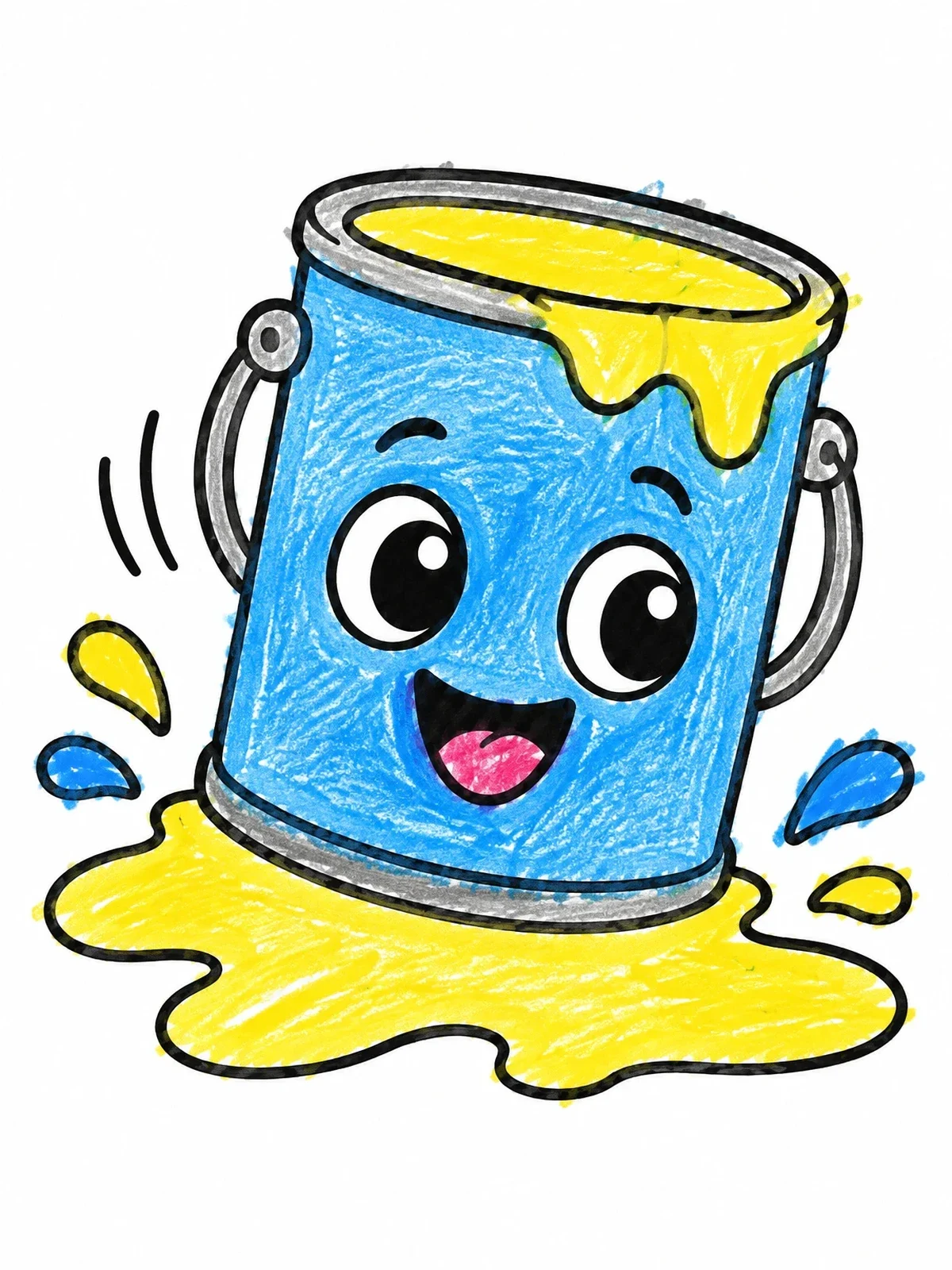 Colored example of the Happy Paint Can Splashing In A Puddle coloring page