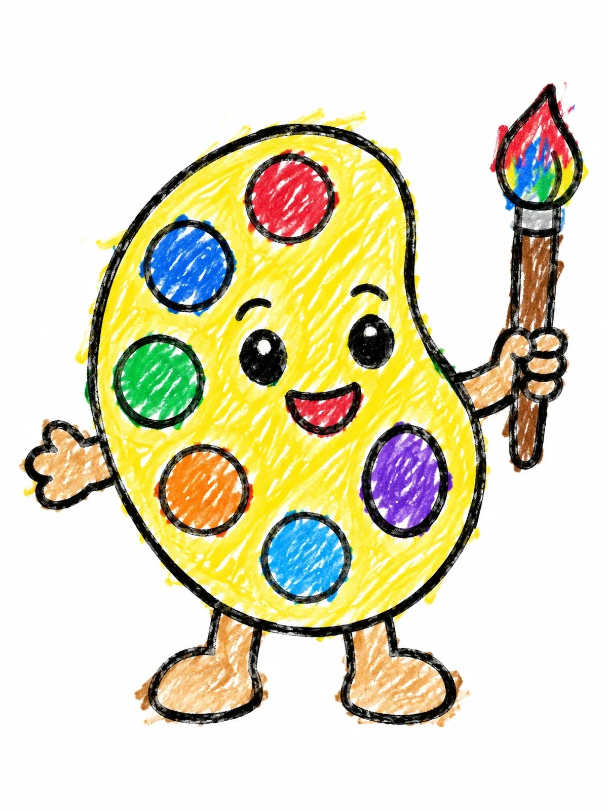 Colored example of the Happy Paint Palette With Brush coloring page