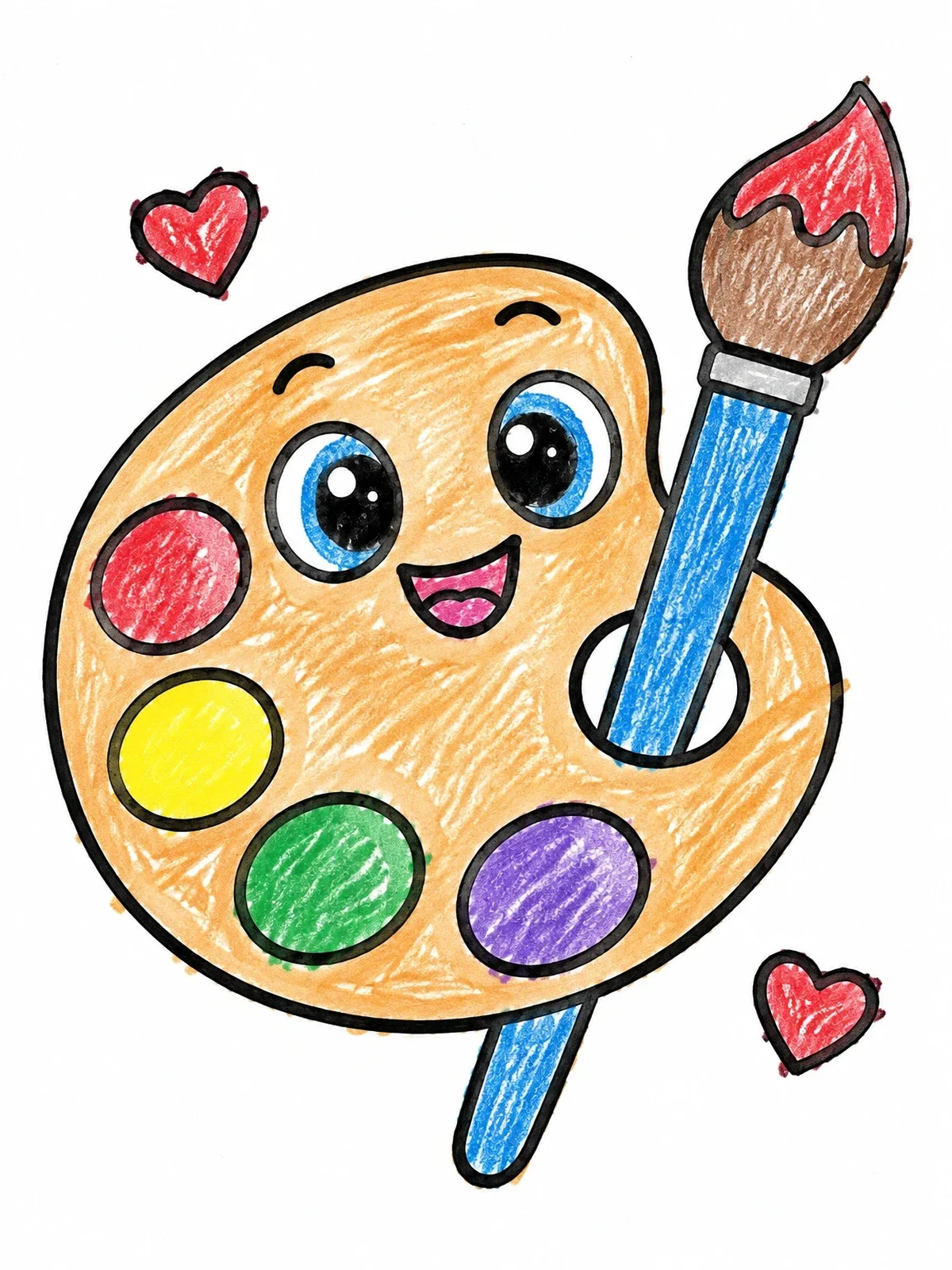 Colored example of the Happy Paint Palette With Brush coloring page