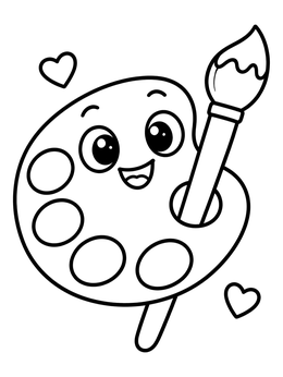 Free printable Happy Paint Palette With Brush coloring page
