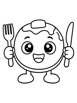 Free printable Happy Pancake Character With Cutlery coloring page