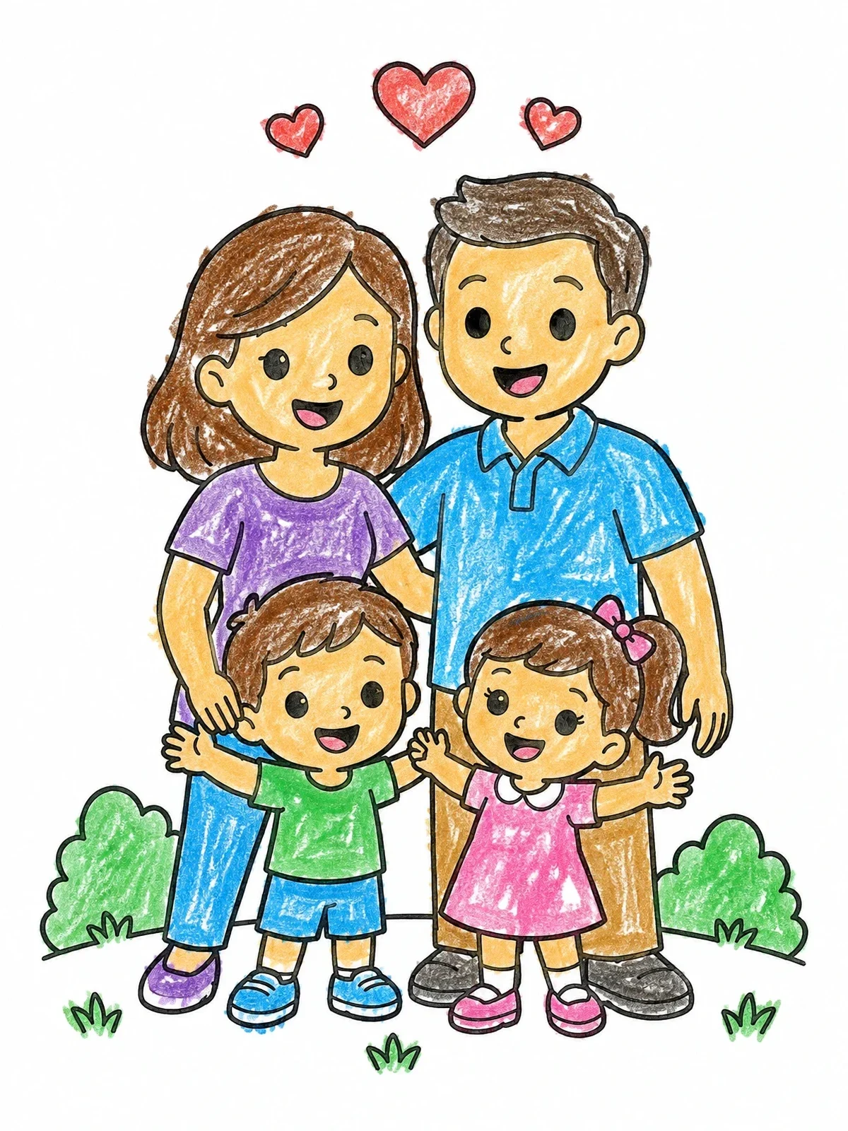 Colored example of the Happy Family With Two Children coloring page
