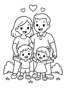Free printable Happy Family With Two Children coloring page