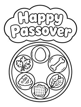 Free printable Happy Passover Seder Plate coloring page