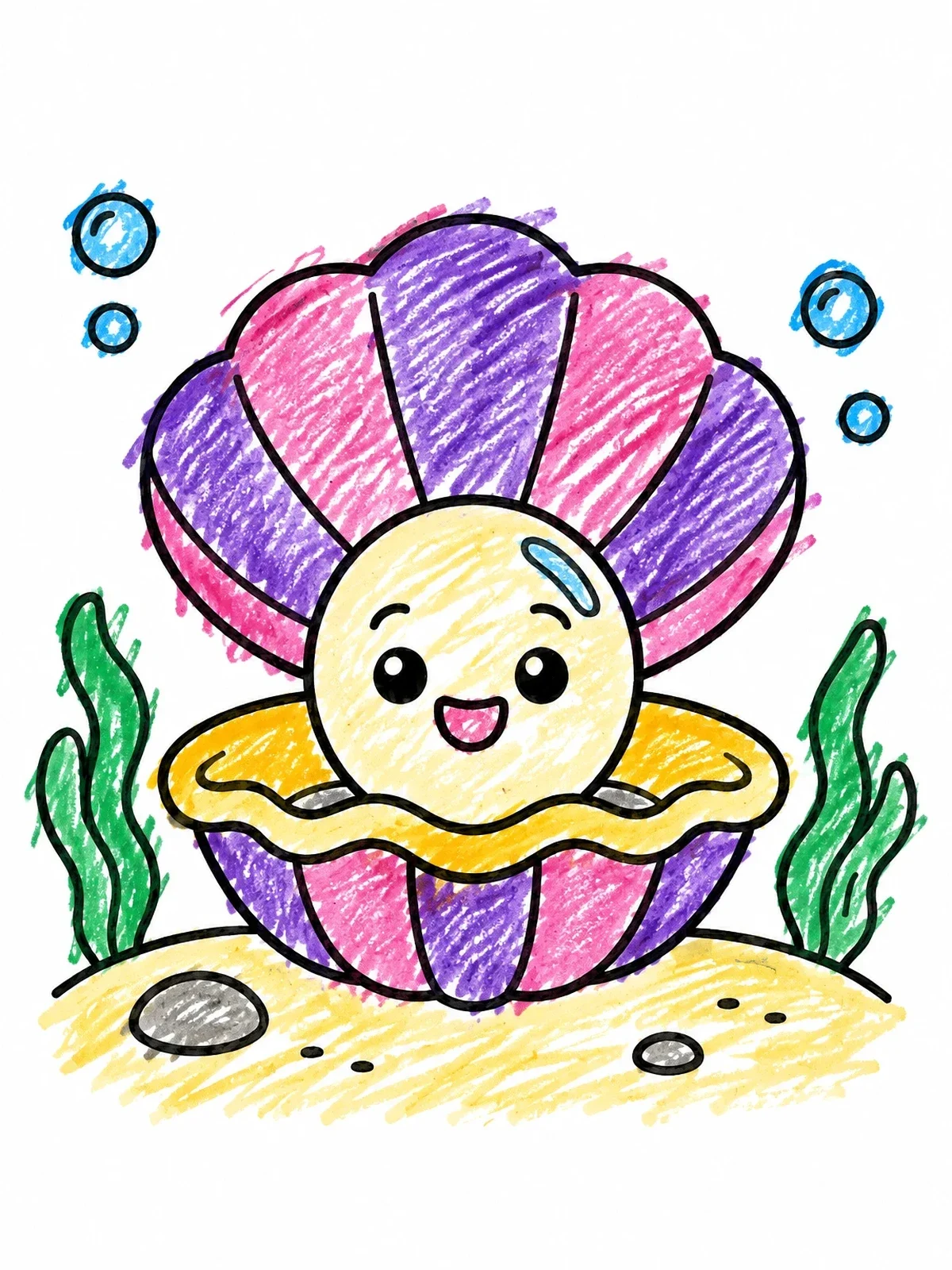 Colored example of the Happy Pearl In An Open Clam coloring page