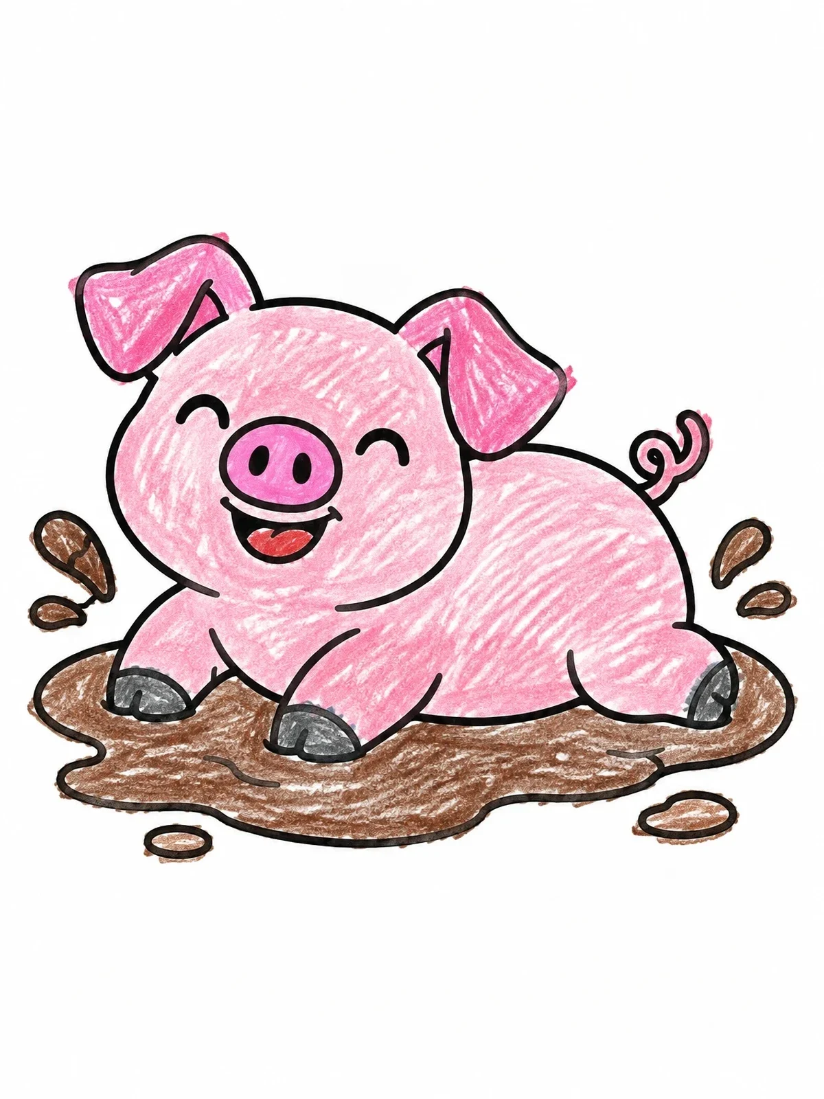 Colored example of the Happy Pig In Mud Puddle coloring page