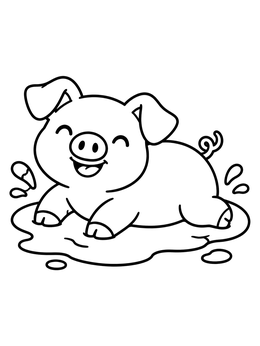 Free printable Happy Pig In Mud Puddle coloring page