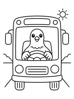 Free printable Happy Pigeon Driving A Bus coloring page