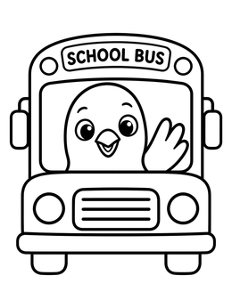 Free printable Happy Pigeon Driving School Bus coloring page