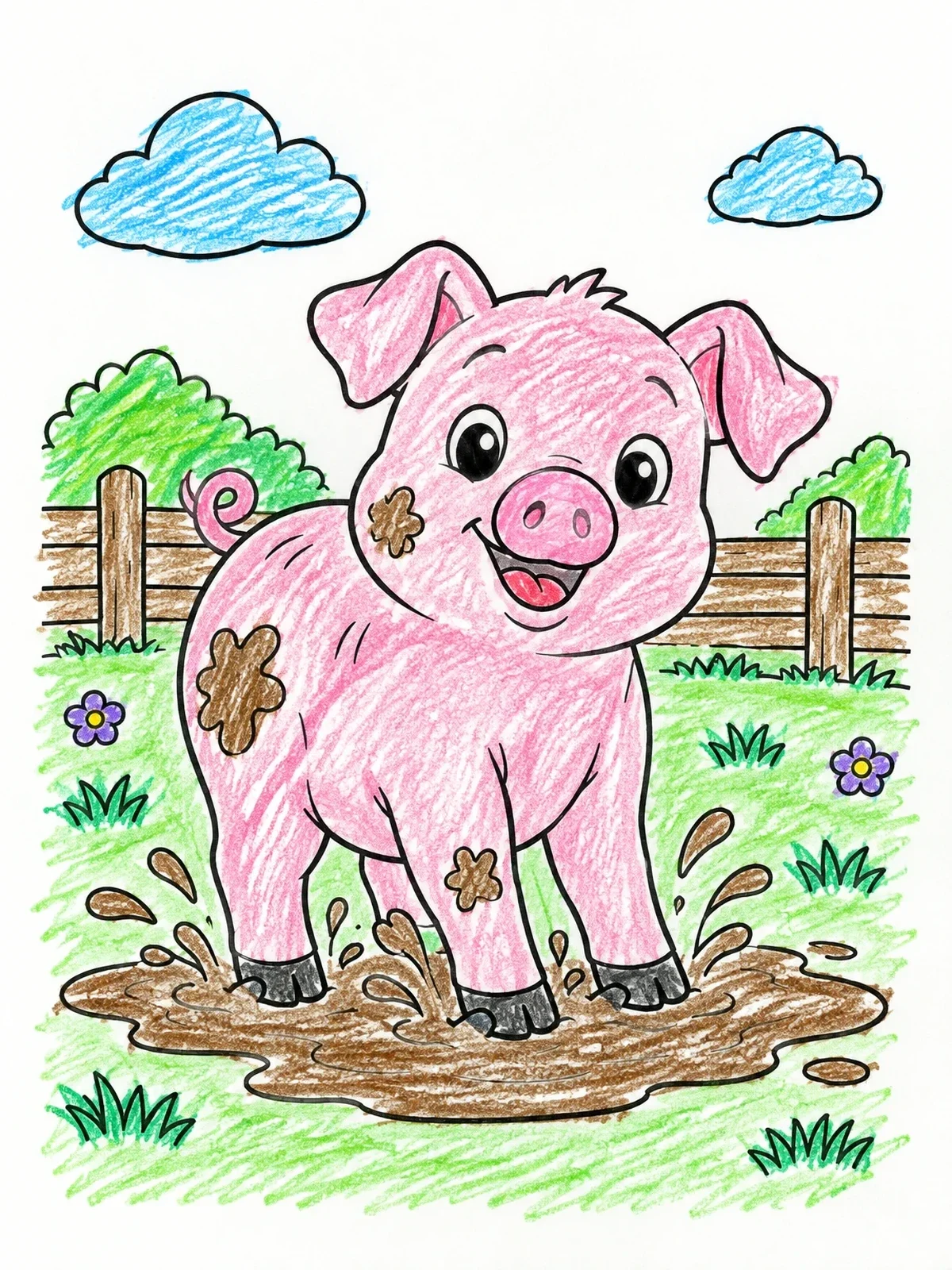 Colored example of the Happy Piglet Splashing In Mud coloring page