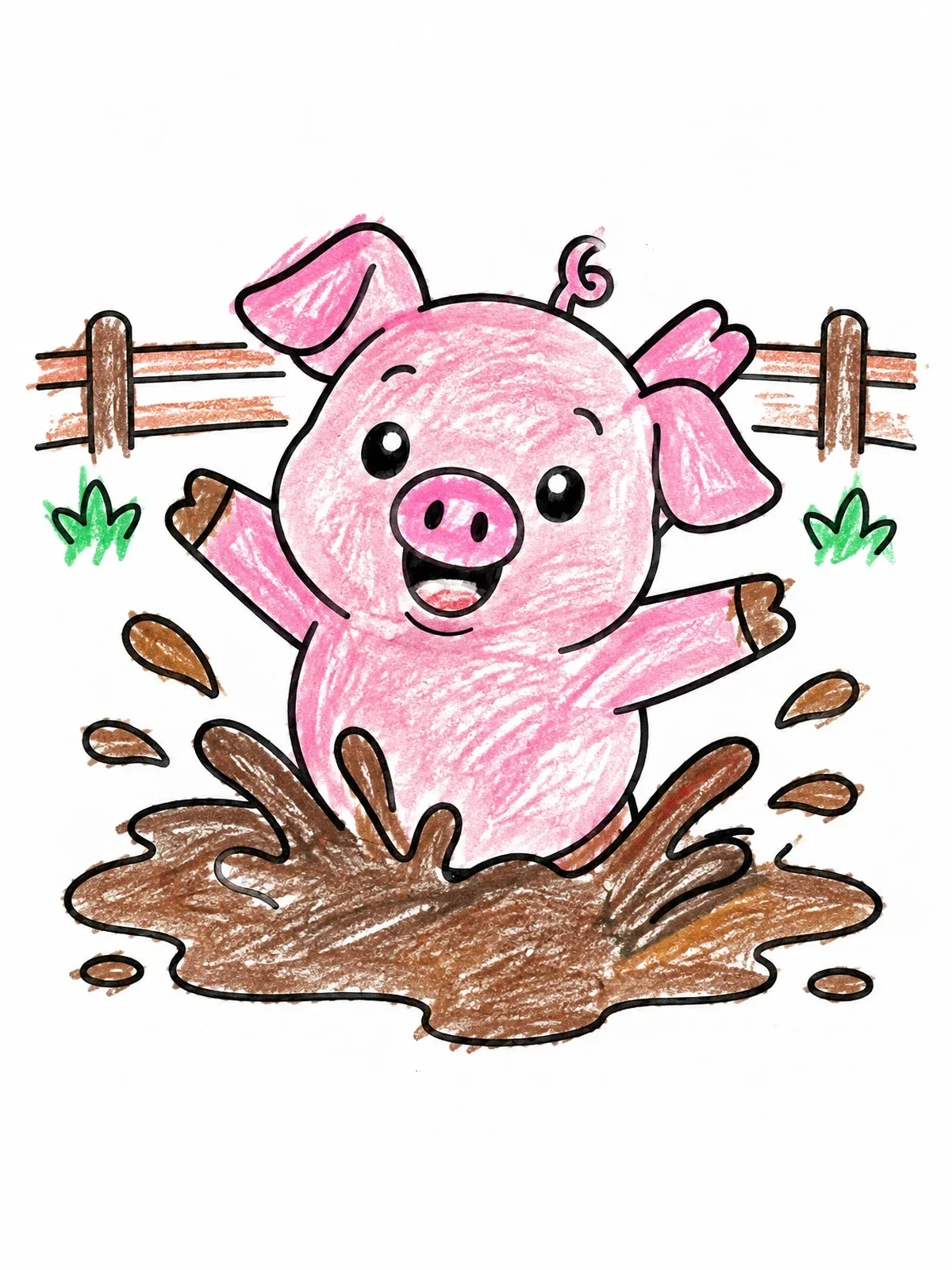 Colored example of the Happy Piglet Splashing In Mud coloring page