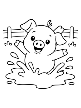 Free printable Happy Piglet Splashing In Mud coloring page