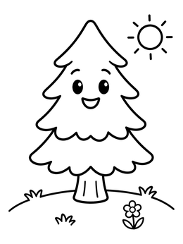 Free printable Happy Pine Tree On Hill coloring page