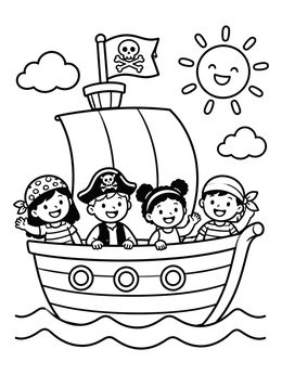 Free printable Happy Pirate Kids On Ship coloring page