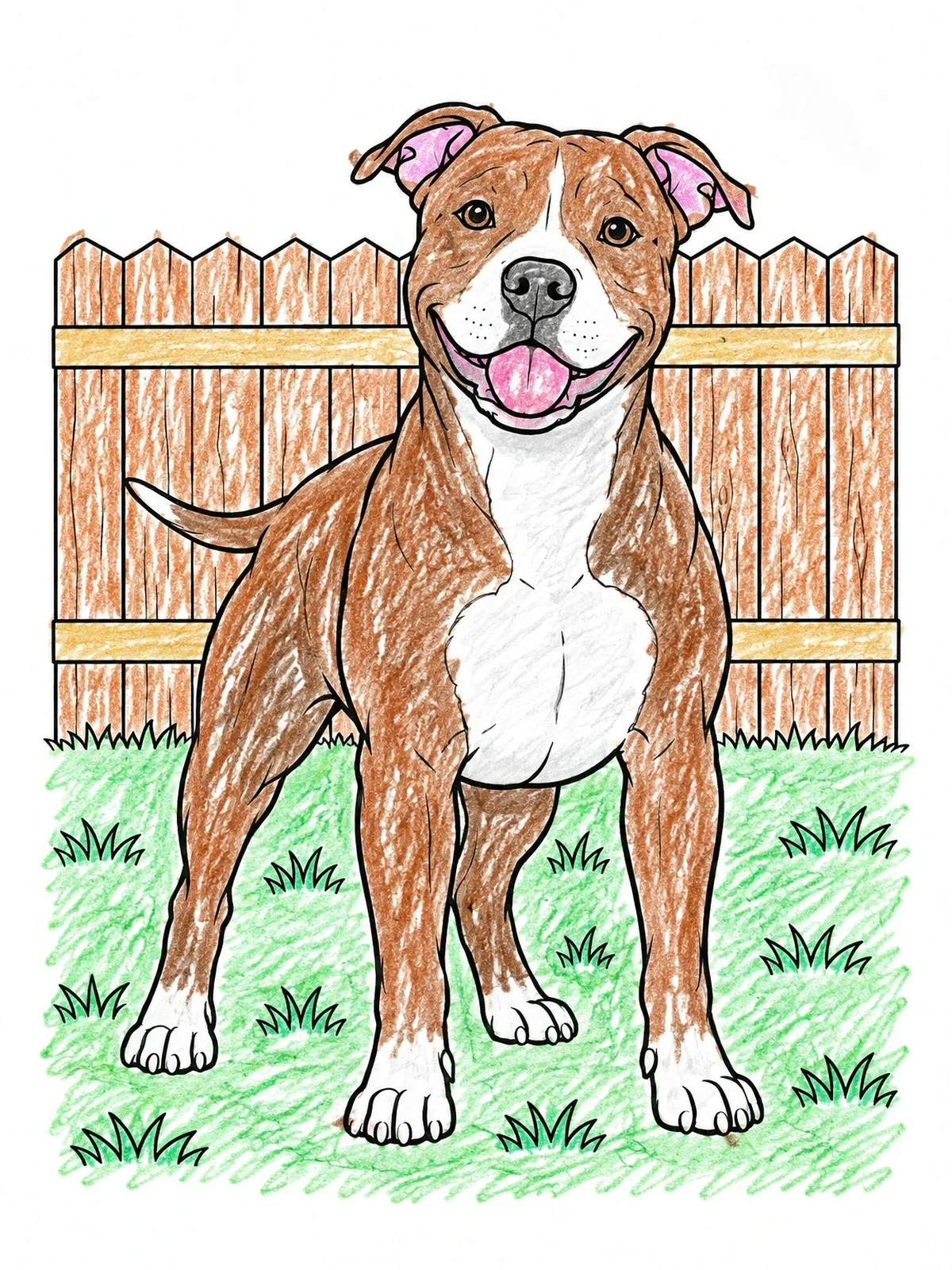 Colored example of the Happy Pitbull In The Backyard coloring page