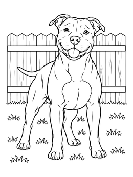 Free printable Happy Pitbull In The Backyard coloring page
