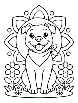 Free printable Happy Pitbull Puppy With Bandana coloring page