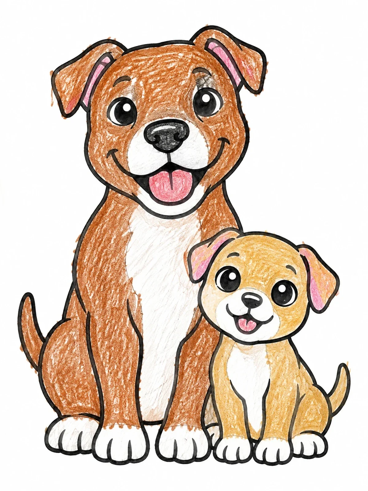 Colored example of the Happy Pitbull With Little Puppy coloring page