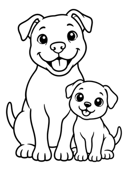 Free printable Happy Pitbull With Little Puppy coloring page