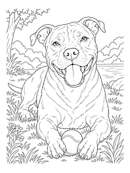 Free printable Happy Pitbull With Tennis Ball coloring page