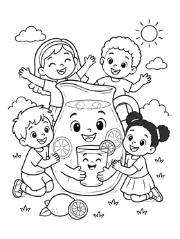 Free printable Happy Pitcher And Cheerful Children coloring page