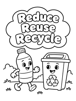 Free printable Happy Plastic Bottle And Recycling Bin coloring page