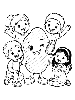 Free printable Happy Potato Chip With Cheerful Kids coloring page