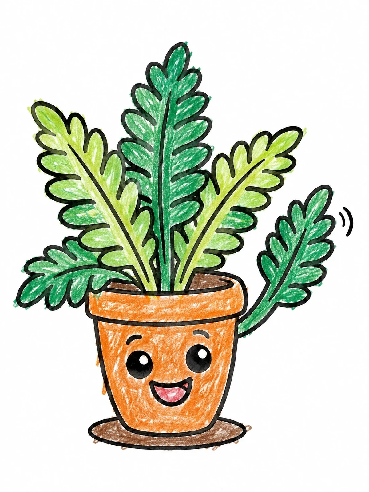 Colored example of the Happy Potted Fern Plant coloring page