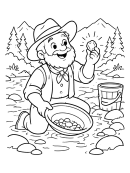 Free printable Happy Prospector Finding Gold coloring page