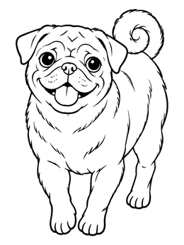 Free printable Happy Pug With Curled Tail coloring page