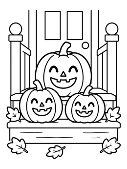 Free printable Happy Pumpkins On Porch Steps coloring page