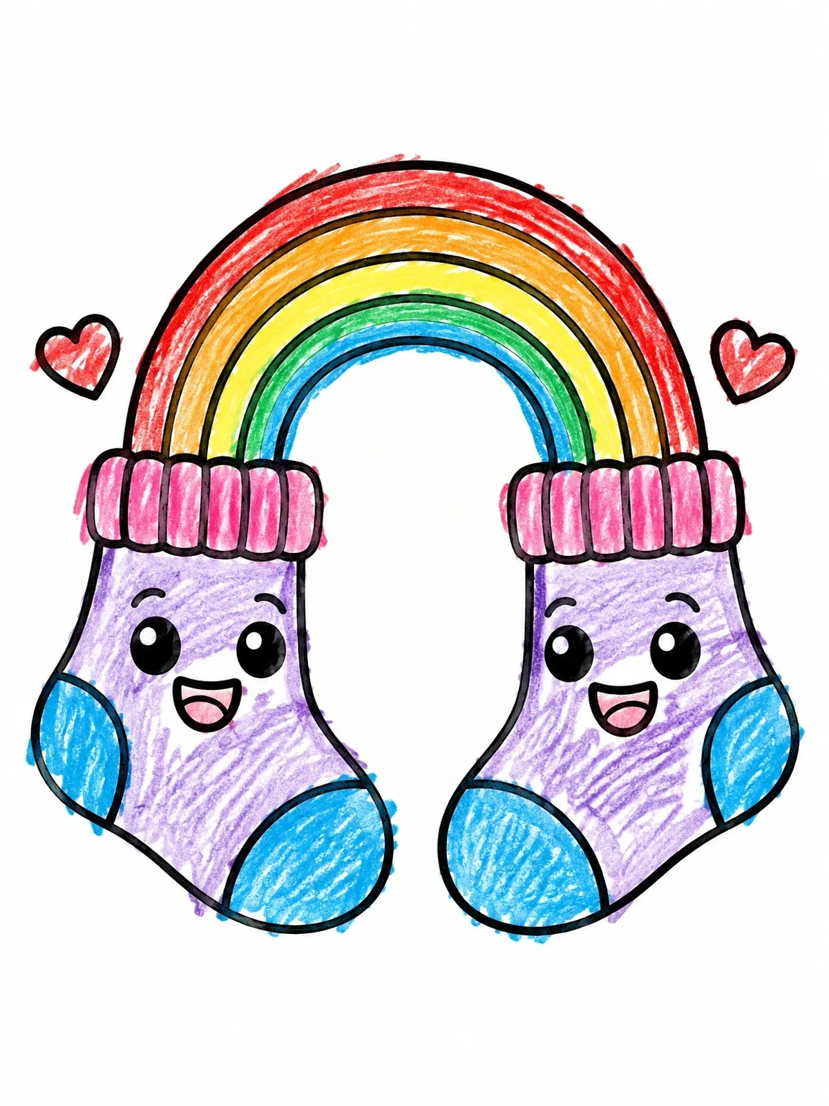 Colored example of the Happy Rainbow Socks coloring page