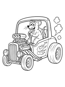 Free printable Happy Rat In A Hot Rod coloring page