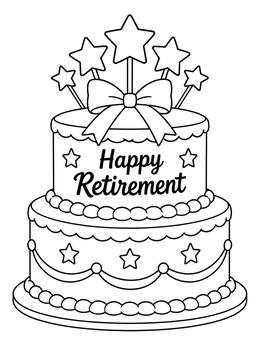 Free printable Happy Retirement Celebration Cake coloring page