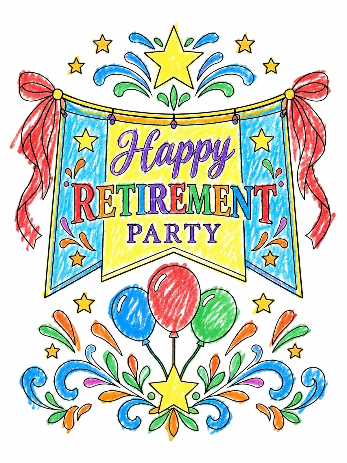 Colored example of the Happy Retirement Party Celebration Banner coloring page