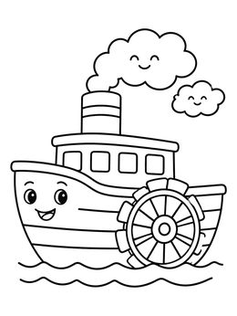 Free printable Happy River Steamboat With Paddle Wheel coloring page