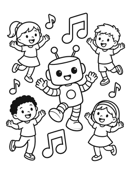 Free printable Happy Robot Dancing With Kids coloring page
