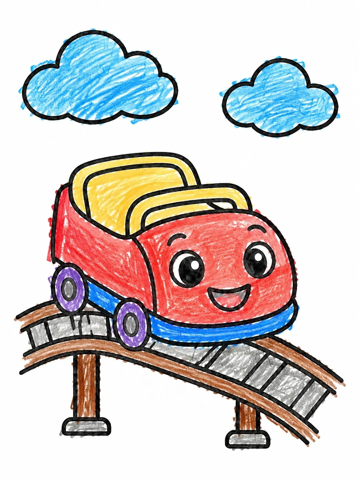 Colored example of the Happy Roller Coaster Car coloring page