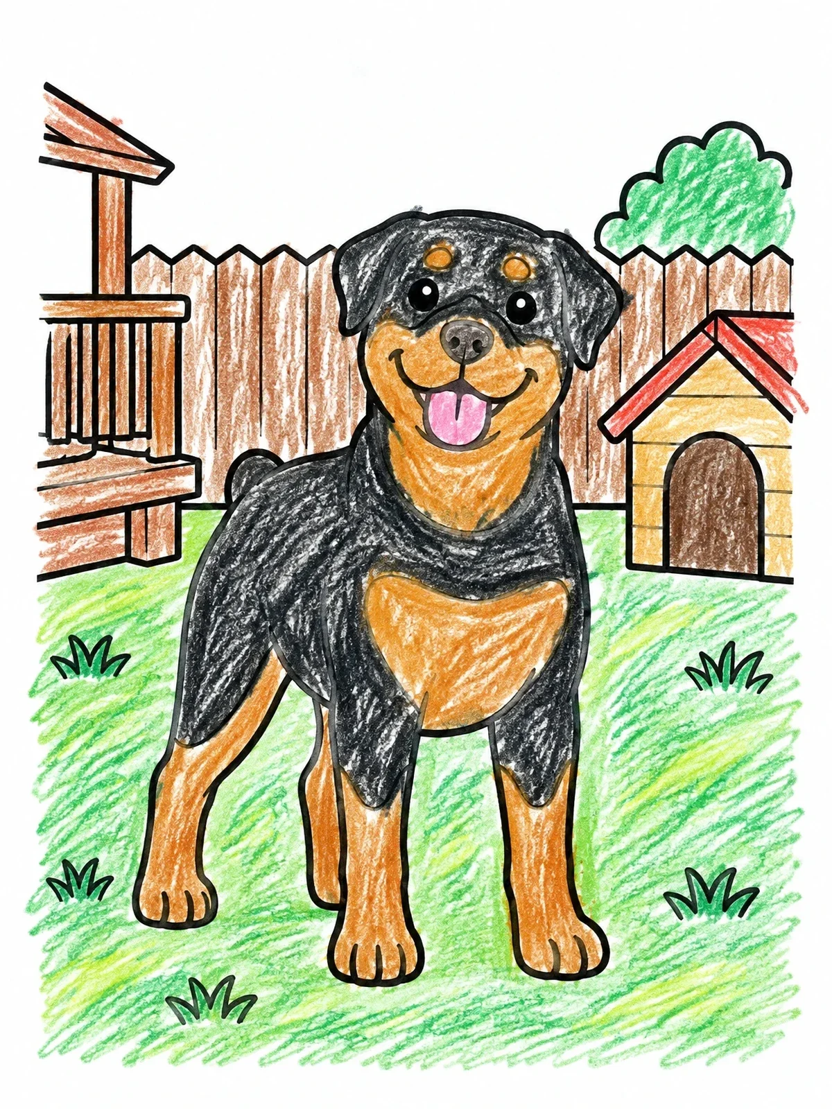 Colored example of the Happy Rottweiler In The Backyard coloring page