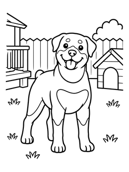 Free printable Happy Rottweiler In The Backyard coloring page