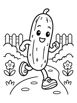 Free printable Happy Running Cucumber In Garden coloring page