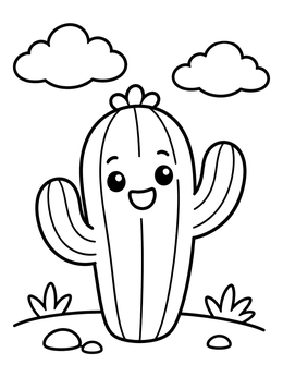 Free printable Happy Saguaro Cactus In Desert coloring page