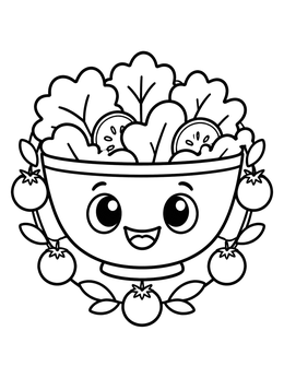 Free printable Happy Salad Bowl With Tomatoes coloring page