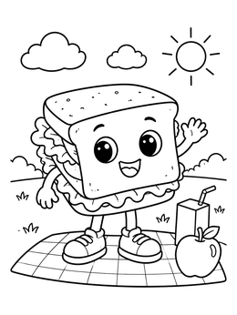 Free printable Happy Sandwich On A Picnic Blanket coloring page