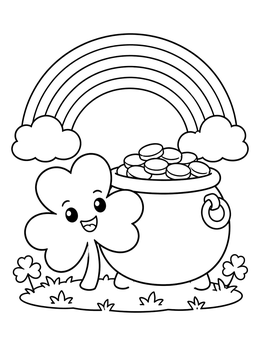 Free printable Happy Shamrock By Pot Of Gold coloring page