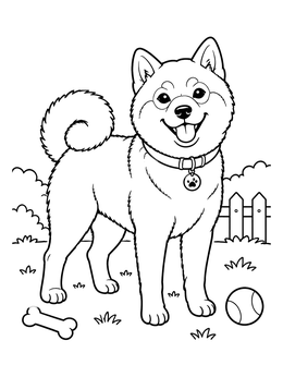 Free printable Happy Shiba Inu In The Garden coloring page
